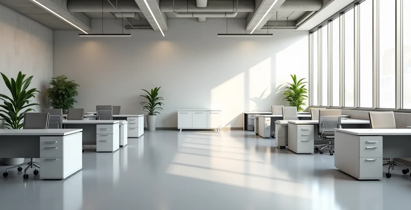 Vue d'ensemble d'un bureau PME avec système de rangement optimisé