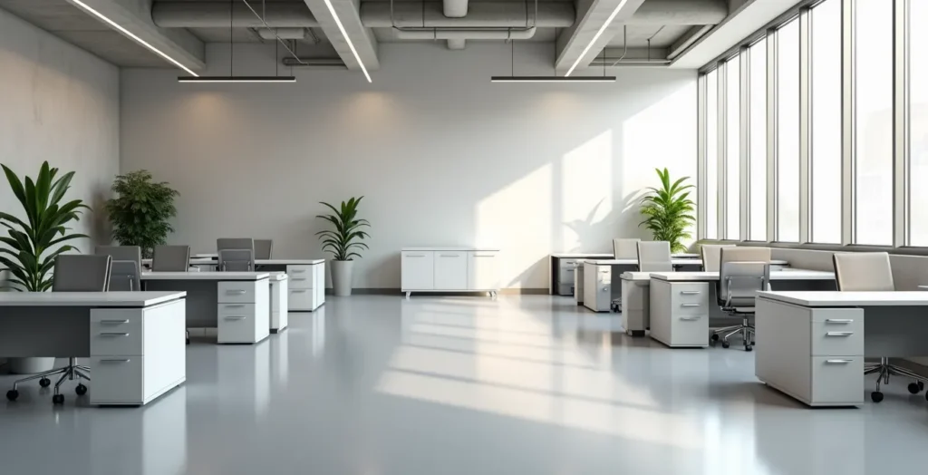 Vue d'ensemble d'un bureau PME avec système de rangement optimisé