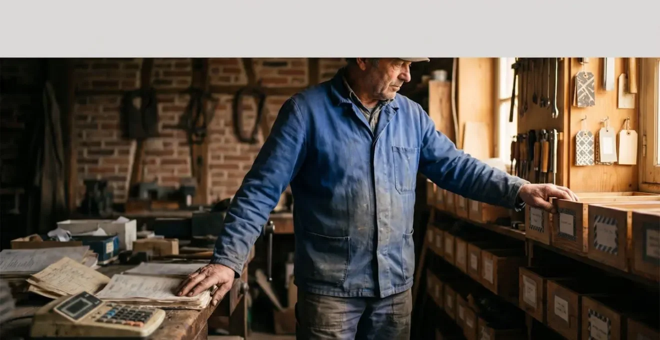 Artisan français dans son atelier, symbolisant le passage d'un devis manuel long et fastidieux à un processus rapide et automatisé