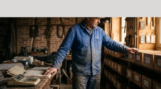 Artisan français dans son atelier, symbolisant le passage d'un devis manuel long et fastidieux à un processus rapide et automatisé
