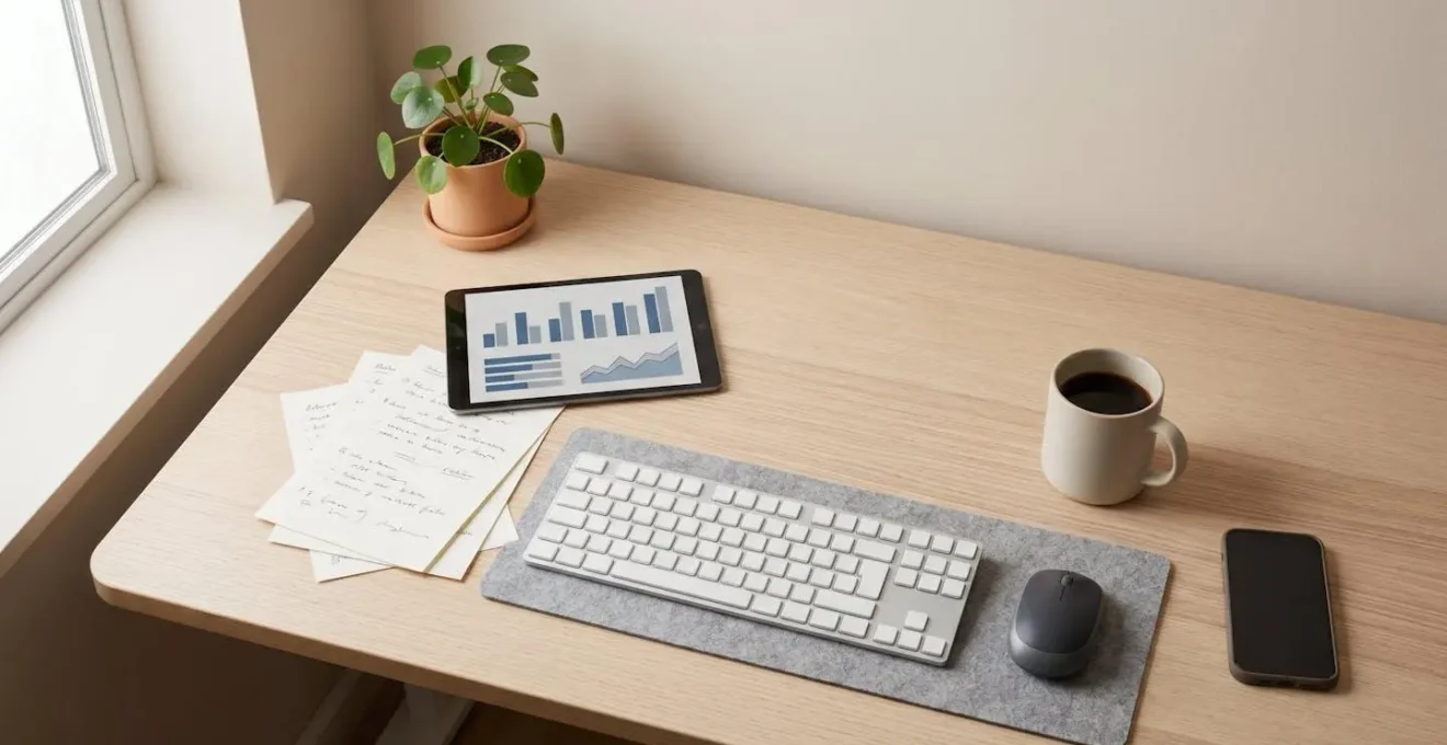 Vue d'ensemble d'un environnement de travail professionnel avec gestion de stocks et marketplaces