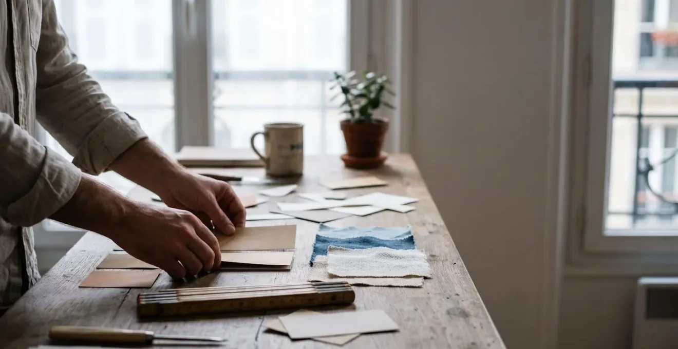Entrepreneur français composant son identité de marque à partir d'objets et de matières, sans budget de création